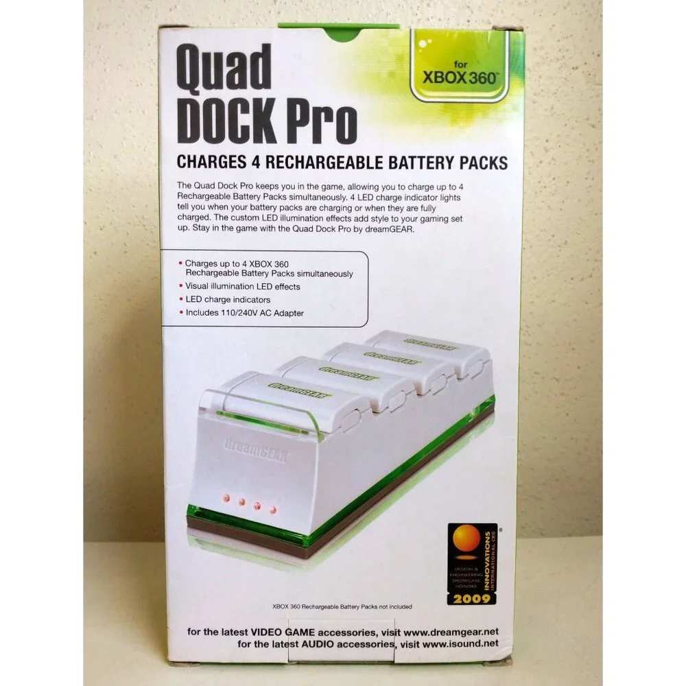 dreamGEAR Xbox 360 Quad Dock Pro - 4 Battery Charger (White)